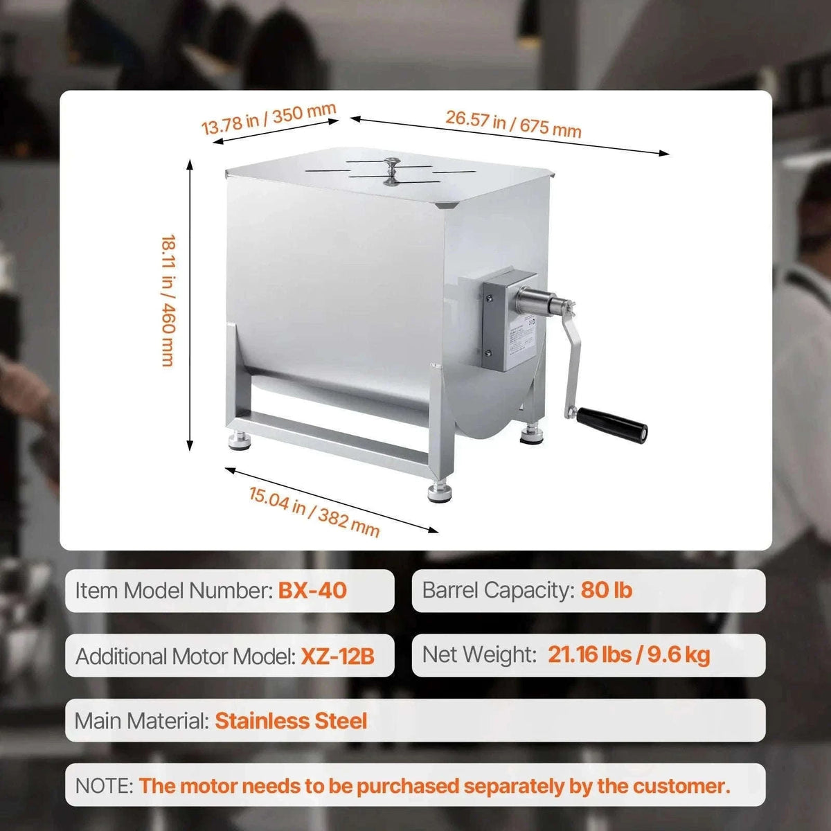 Manual Meat Mixer with Lid, Handle and Gear Reducer-10L / Germany
