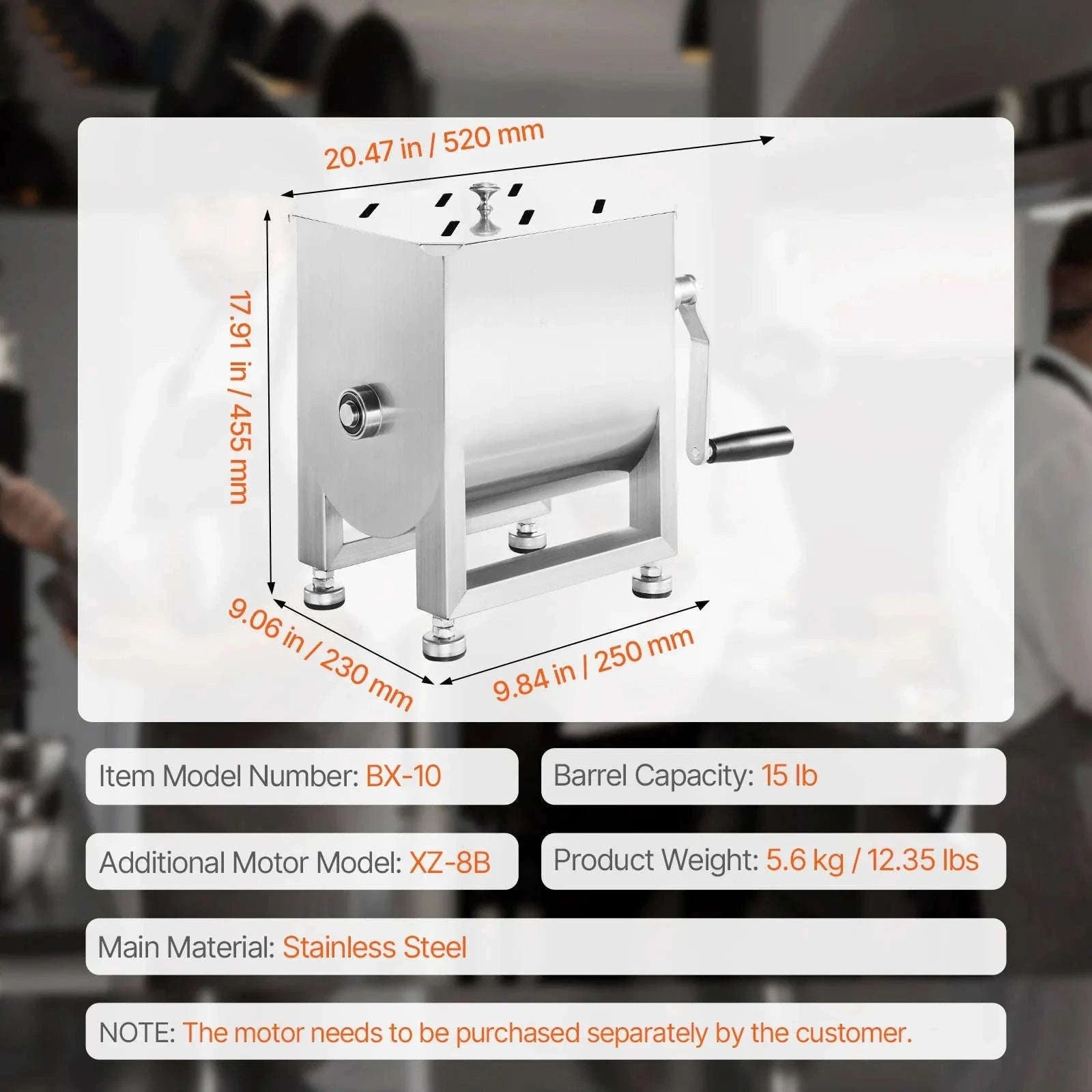 Manual Meat Mixer with Lid, Handle and Gear Reducer-10L / Germany