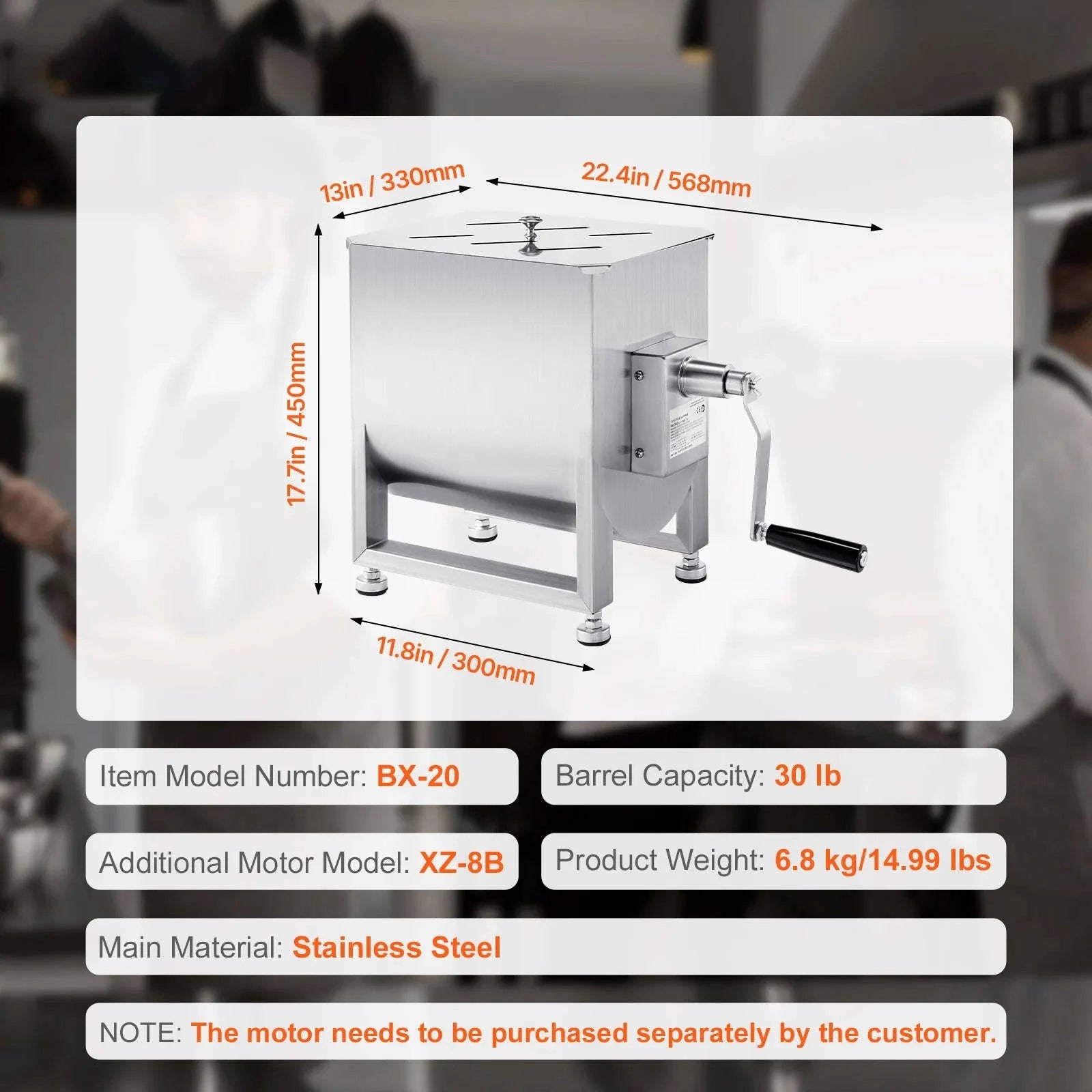 Manual Meat Mixer with Lid, Handle and Gear Reducer-10L / Germany