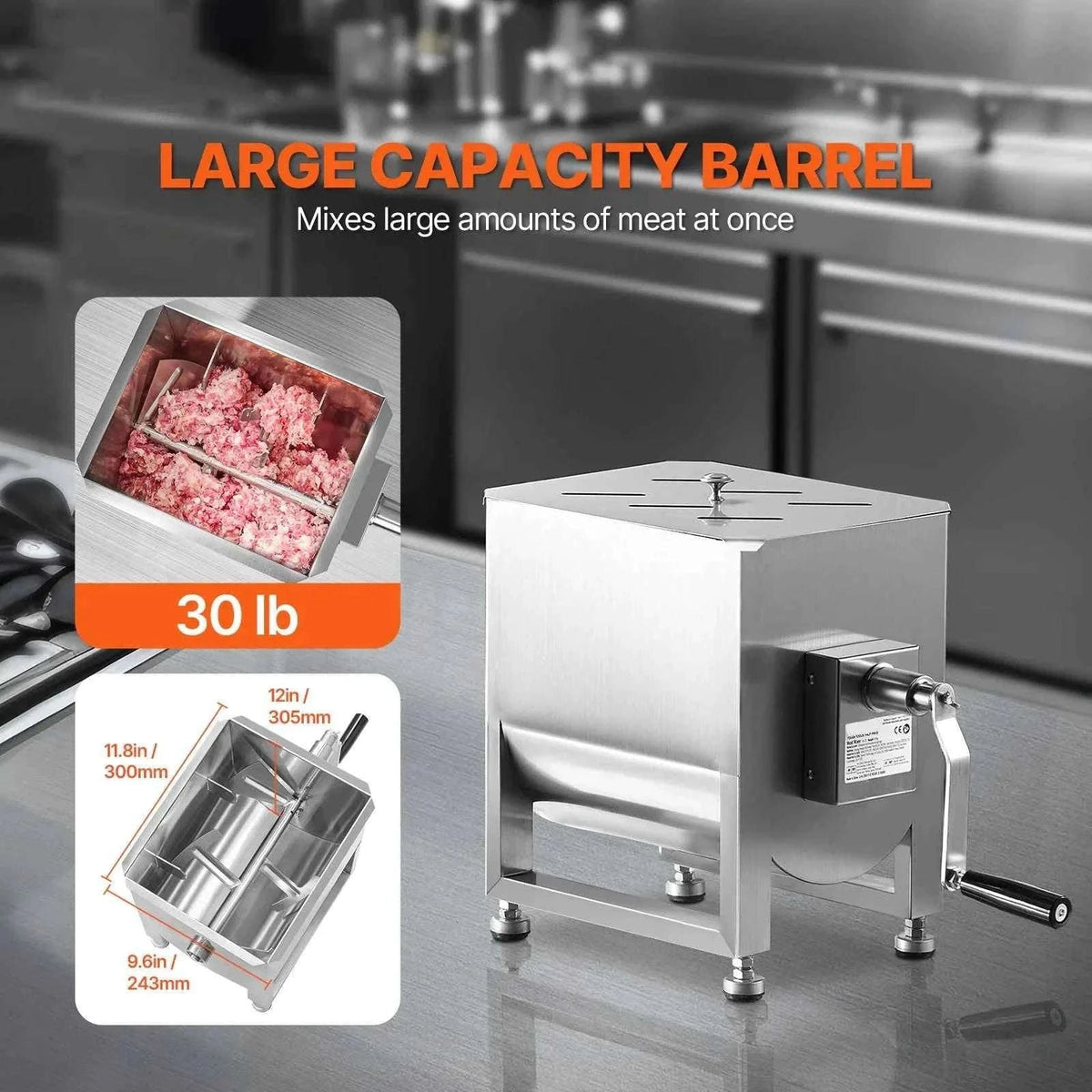 Manual Meat Mixer with Lid, Handle and Gear Reducer-10L / Germany