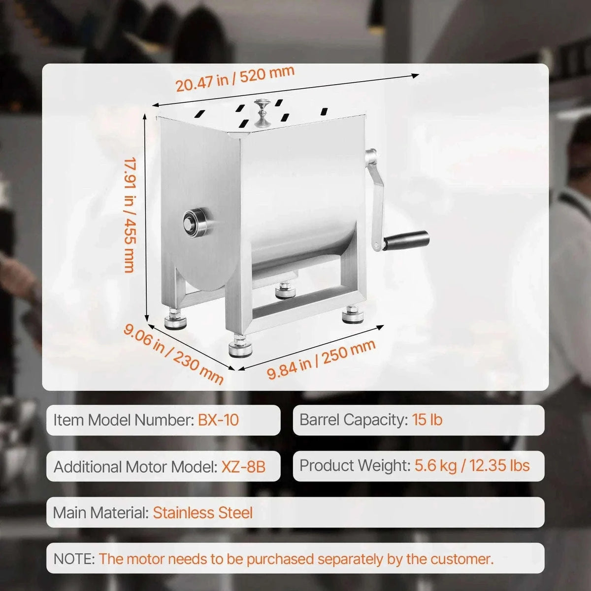 Manual Meat Mixer with Lid, Handle and Gear Reducer-10L / Germany
