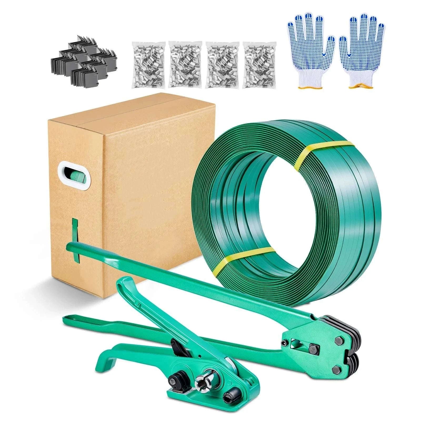 Manual Pallet Strapping Kit with 1500ft PET Band & 450 Seals-1500ft Band / United States