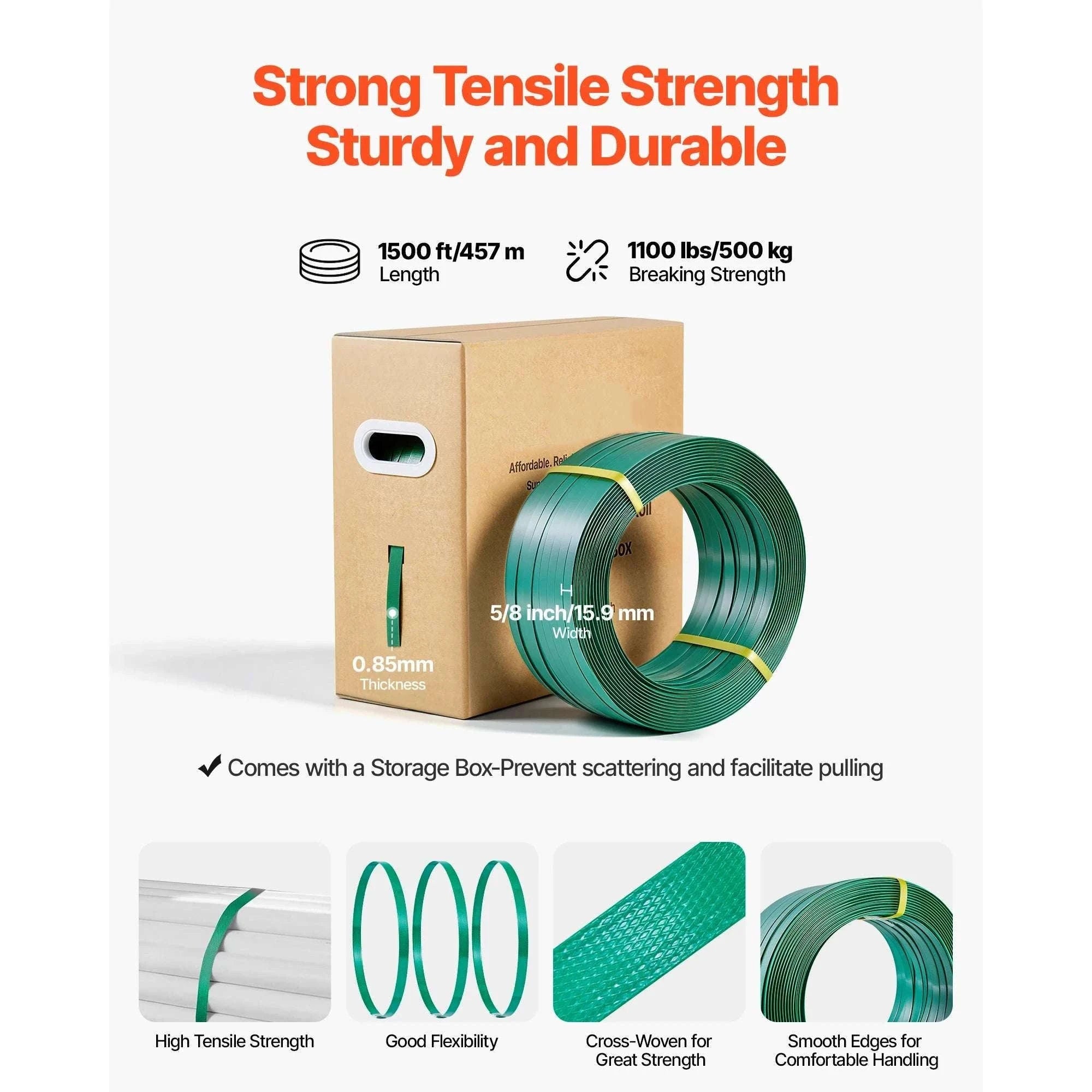 Manual Pallet Strapping Kit with 1500ft PET Band & 450 Seals-1500ft Band / United States