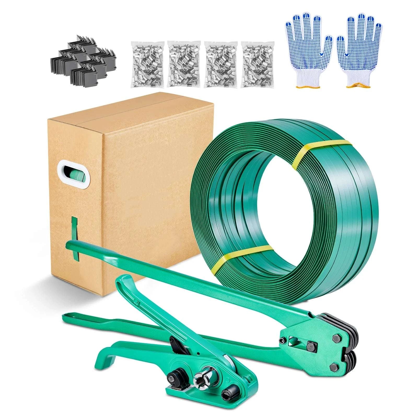 Manual Pallet Strapping Kit with 1500ft PET Band & 450 Seals-1500ft Band / United States