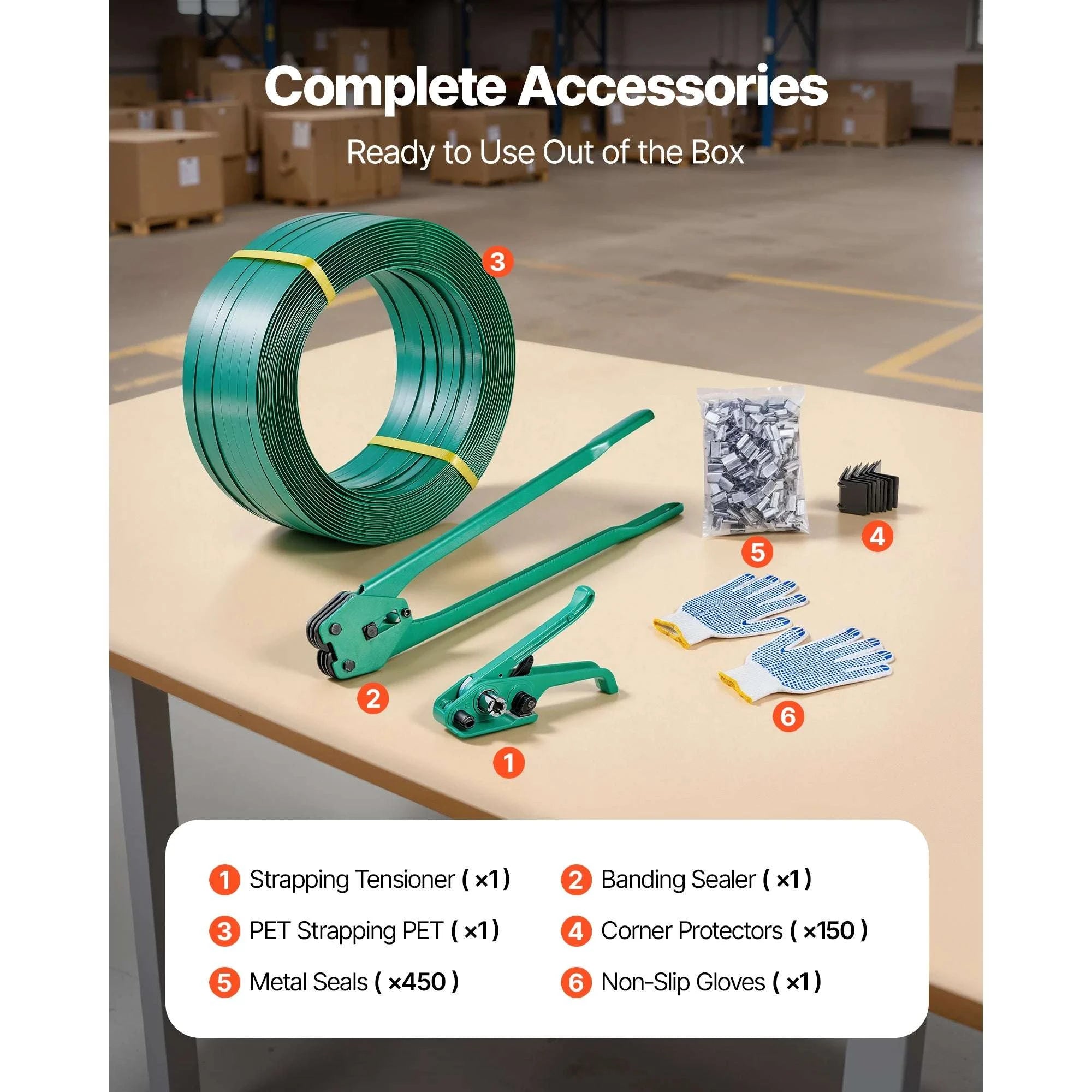 Manual Pallet Strapping Kit with 1500ft PET Band & 450 Seals-1500ft Band / United States