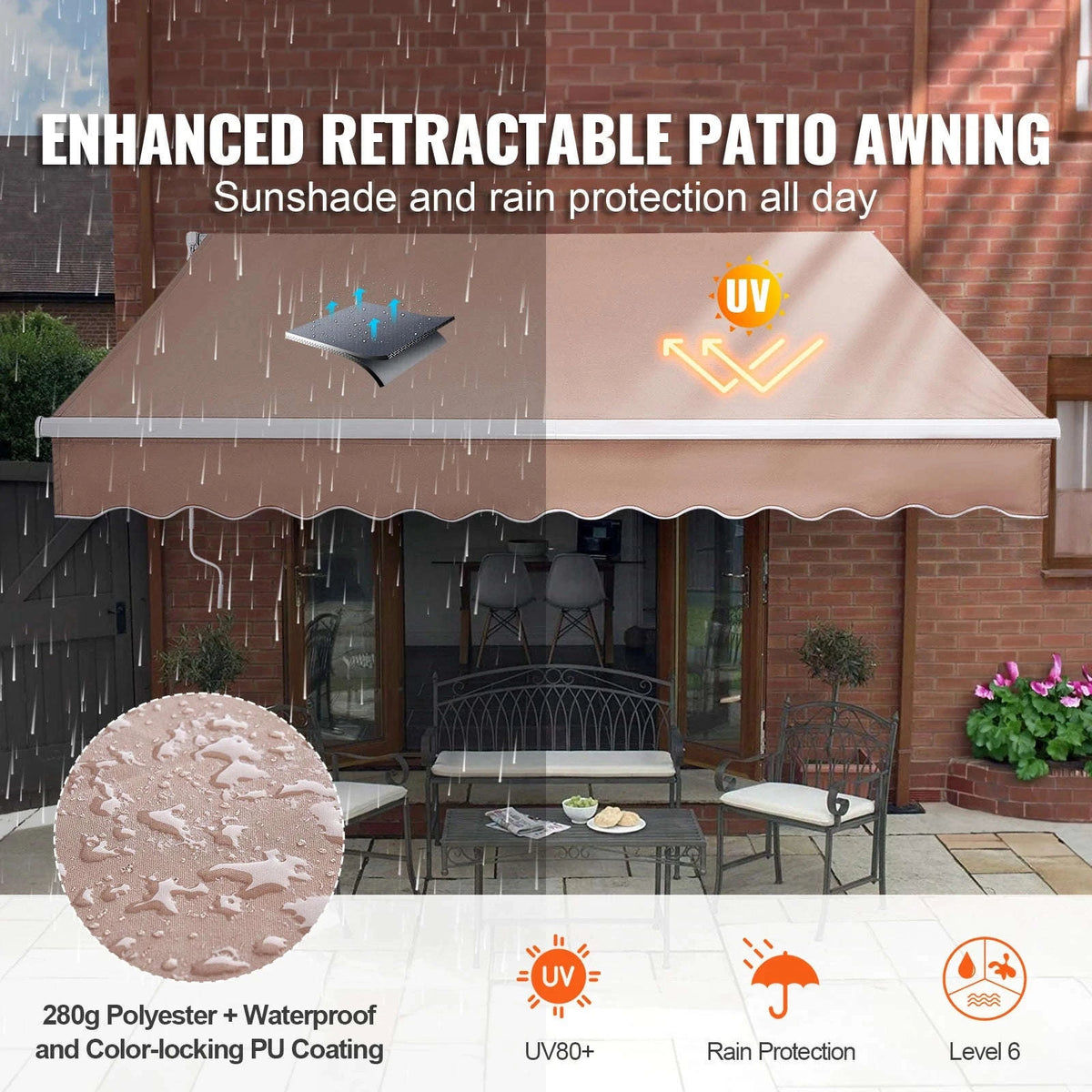 Manual Retractable Patio Awning 10x8 ft Sun Shade-13x8ft / CZECH REPUBLIC