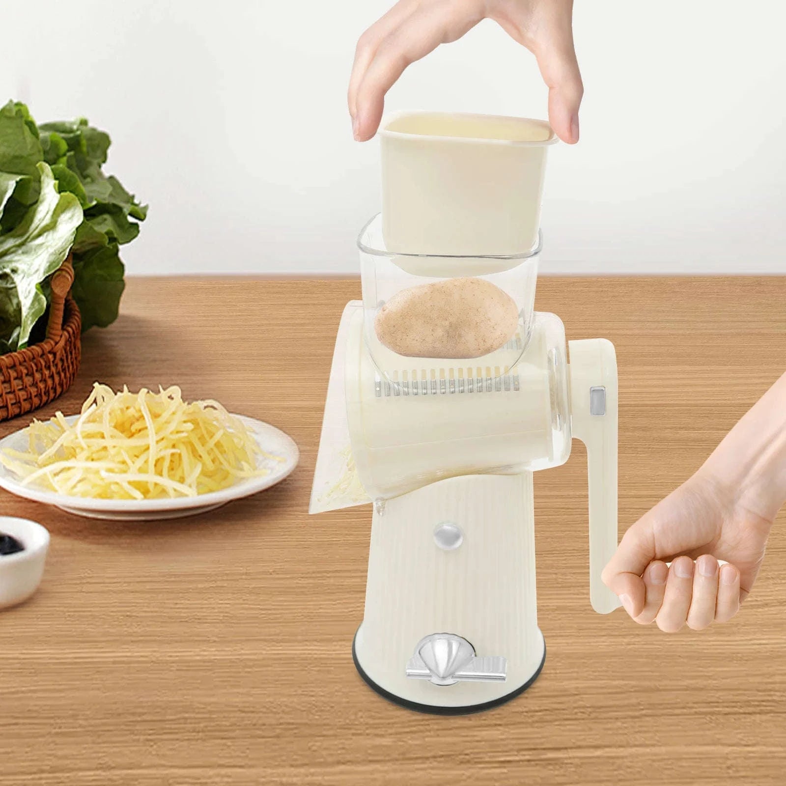 Manual Rotary Cheese and Vegetable Slicer with 5 Blades-United States