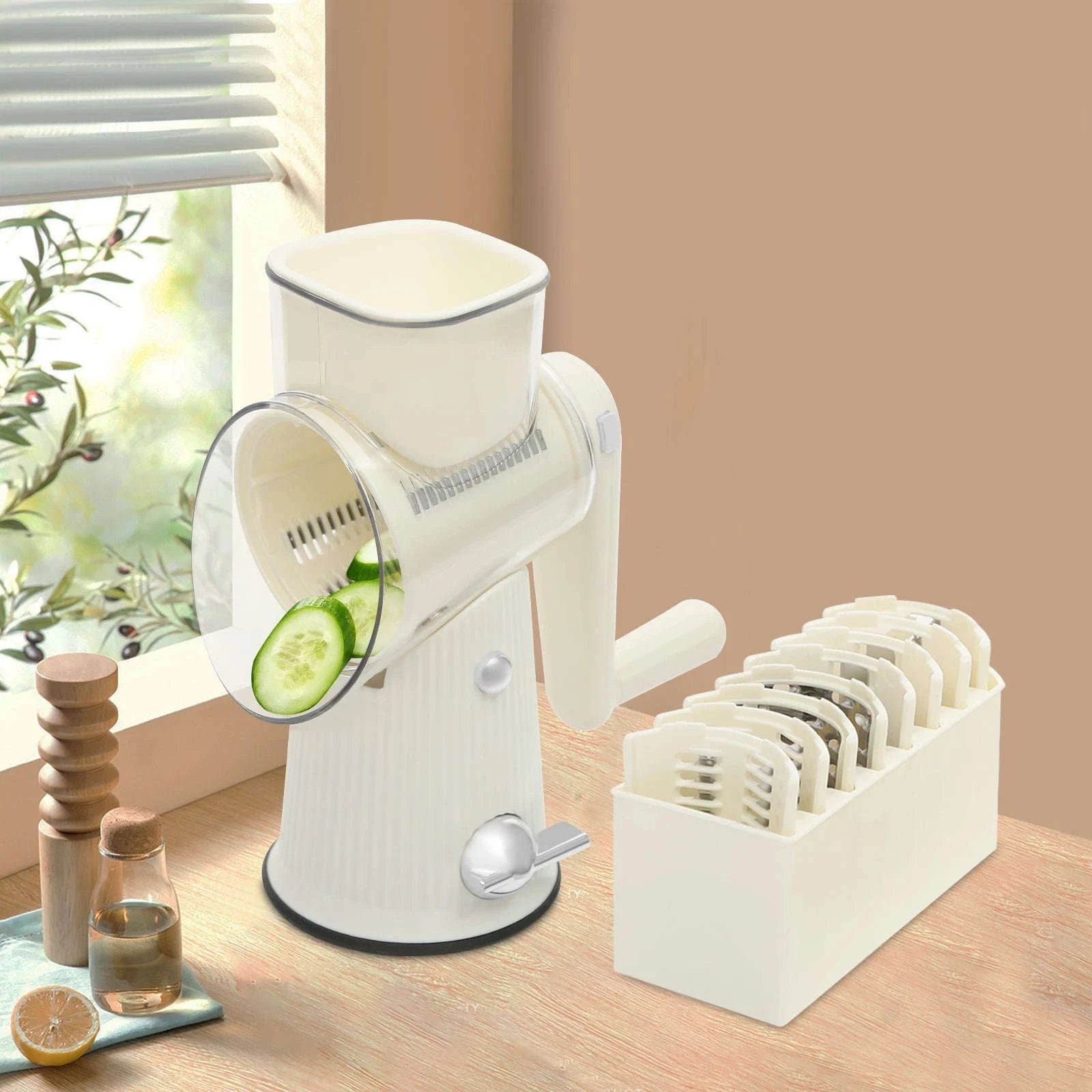 Manual Rotary Cheese and Vegetable Slicer with 5 Blades-United States