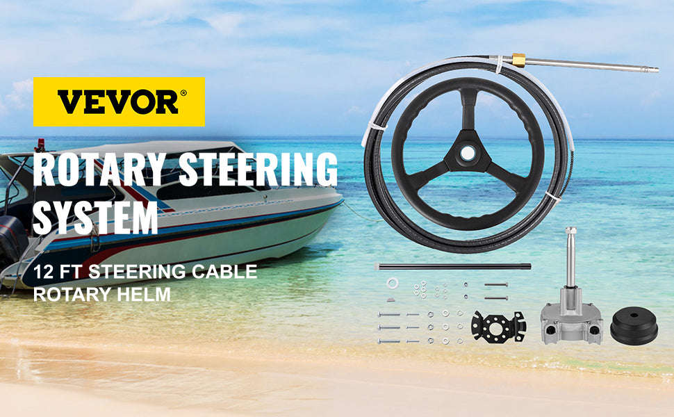 Marine Steering System Rotary Wheel with 12 ft Cable-12 FT Cable / United States