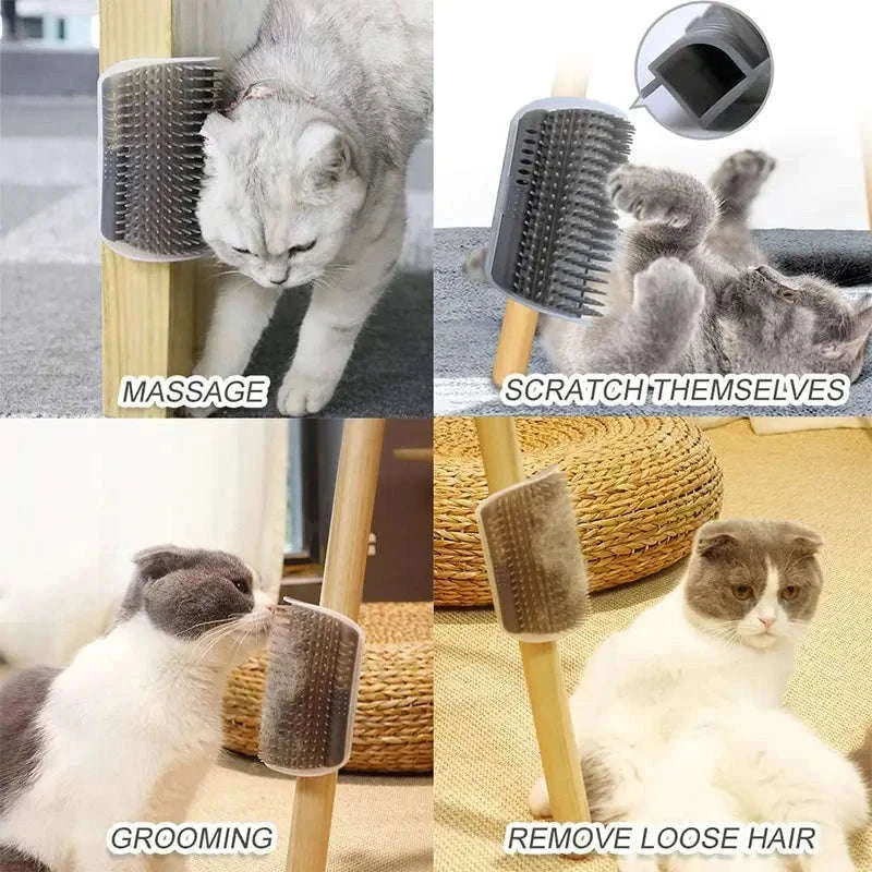 Massage Cat Corner Brush for Self-Grooming and Shedding Control-GRAY
