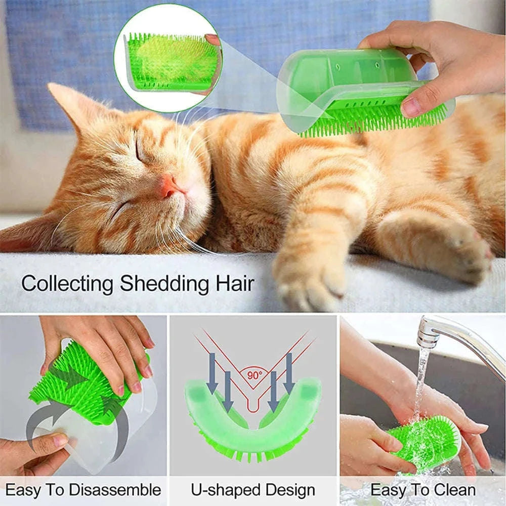 Massage Cat Corner Brush for Self-Grooming and Shedding Control-GRAY