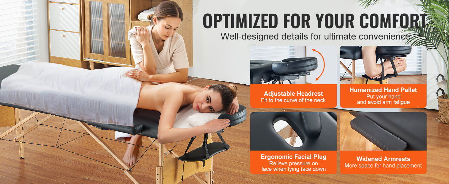VEVOR Portable Massage Table Folding Lightweight Adjustable Salon Tattoo Bed for Massage Center Spa Therapy Clinic Home Beauty