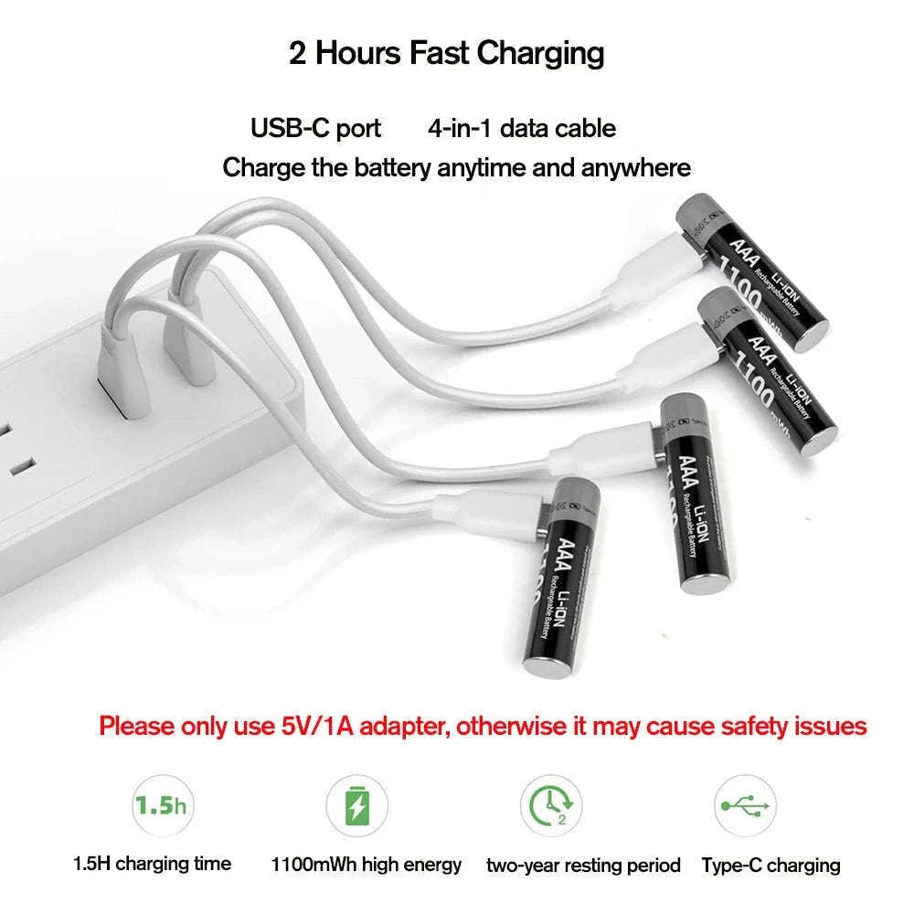MATOV USB Rechargeable AA & AAA Li-ion Batteries-USB AA 3400mWh 2PC / 1.5V