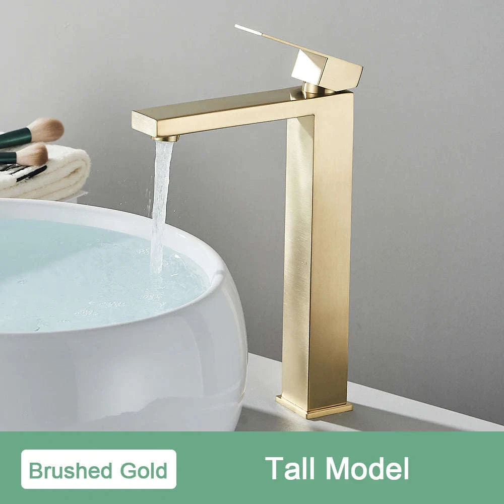 Matte Black Bathroom Basin Faucet with Gold Accents-Brush Nickel Short / brazil