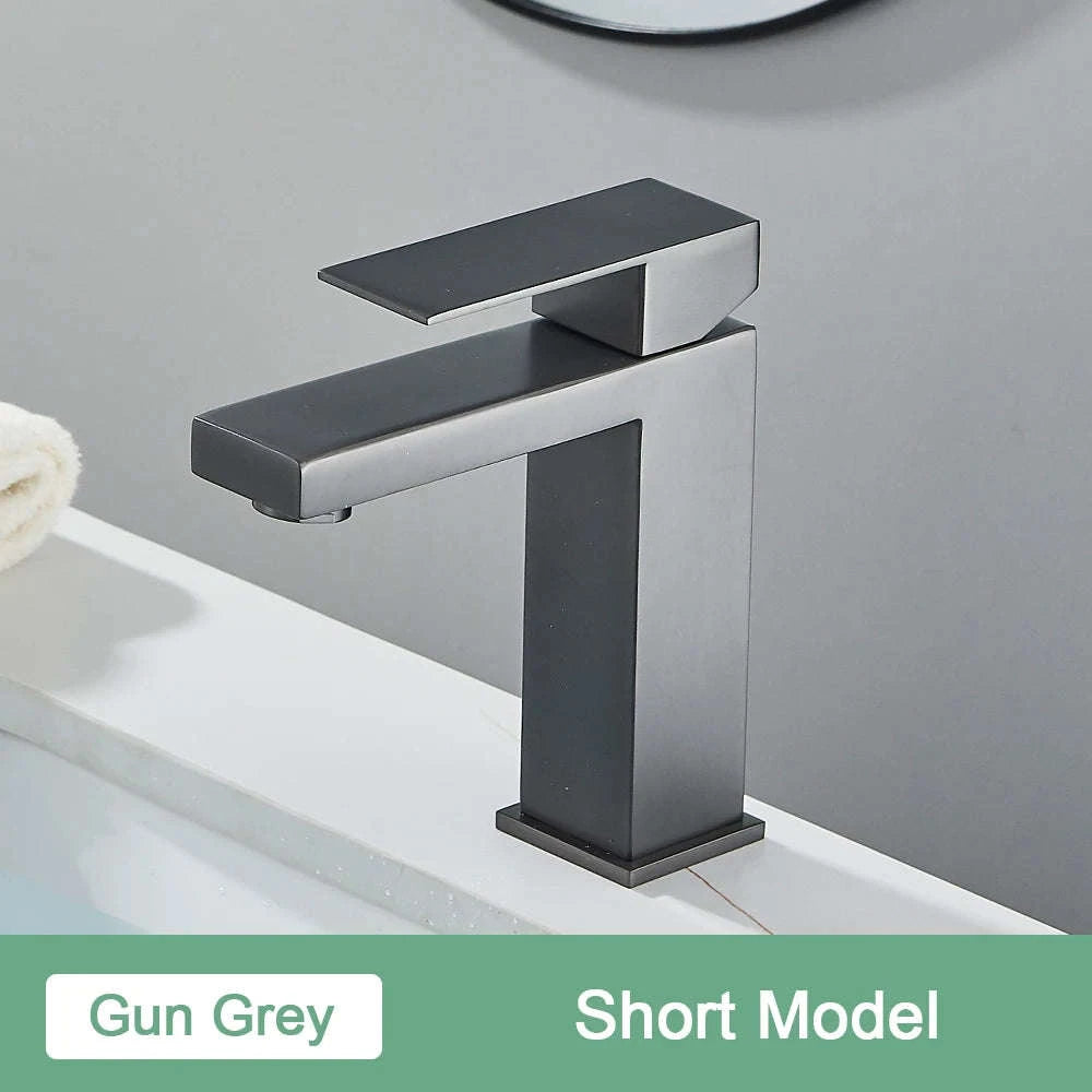 Matte Black Bathroom Basin Faucet with Gold Accents-Brush Nickel Short / brazil