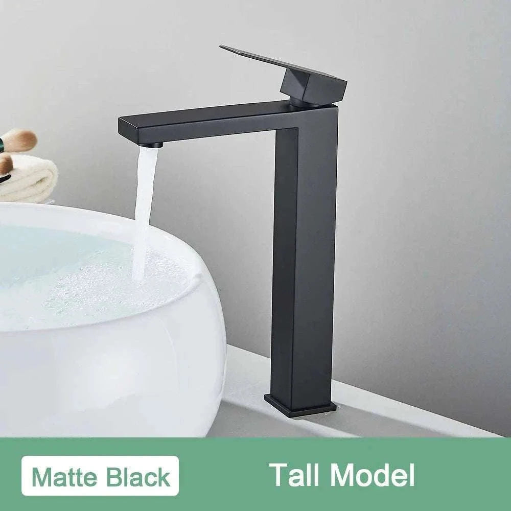 Matte Black Bathroom Faucet with Gold Accents-Brush Nickel Short / China Mainland