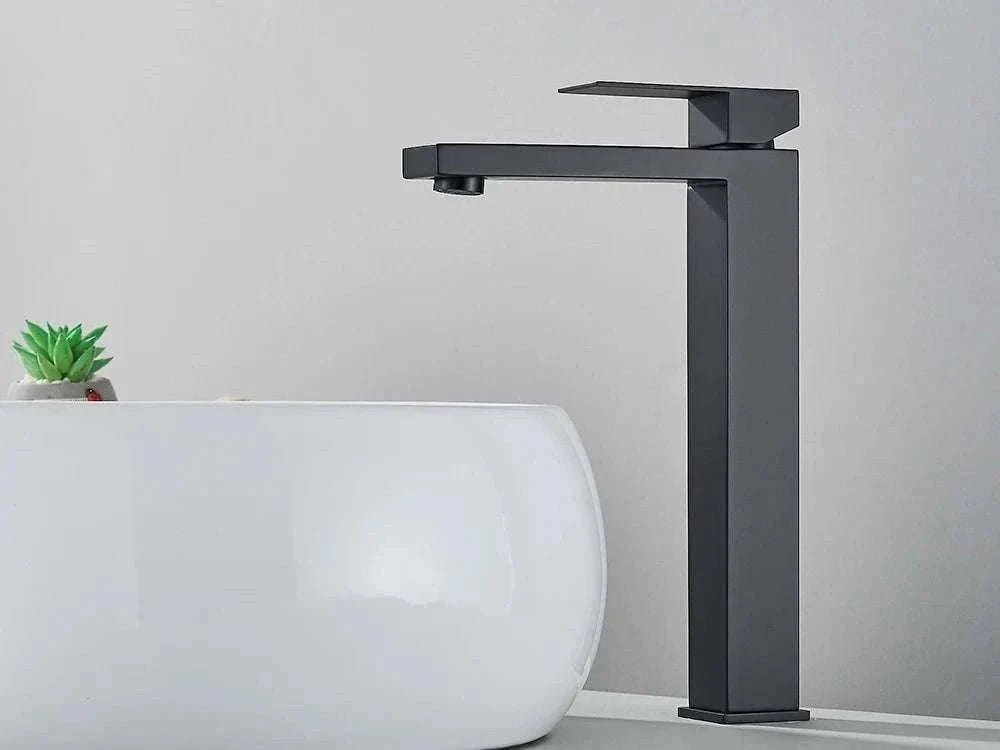 Matte Black Bathroom Faucet with Gold Accents-Brush Nickel Short / China Mainland
