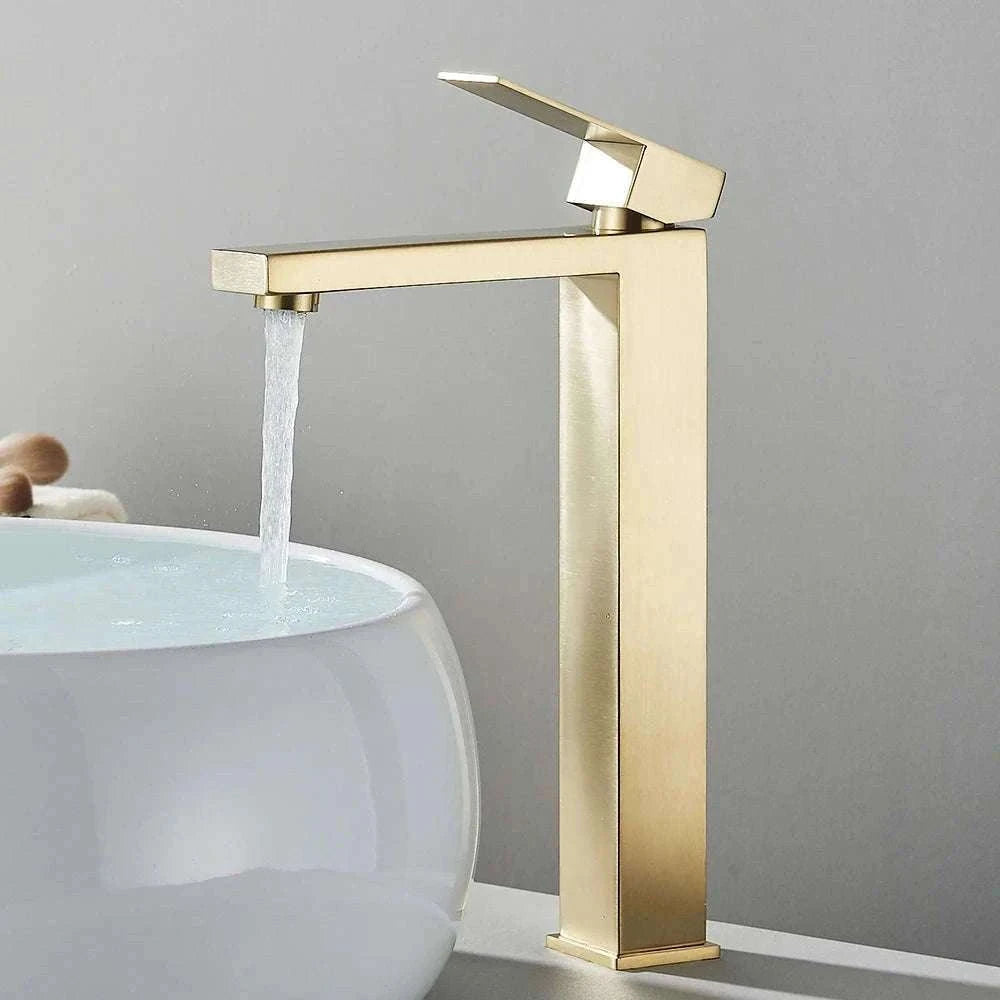 Matte Black Bathroom Faucet with Gold Accents-Brush Nickel Short / China Mainland