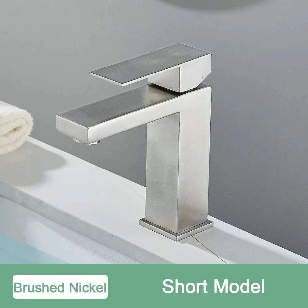 Matte Black Bathroom Faucet with Gold Accents-Brush Nickel Short / China Mainland