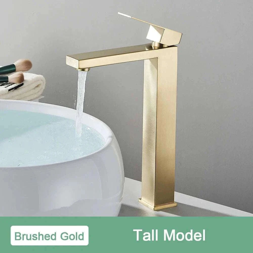 Matte Black Bathroom Faucet with Gold Accents-Brush Nickel Short / China Mainland