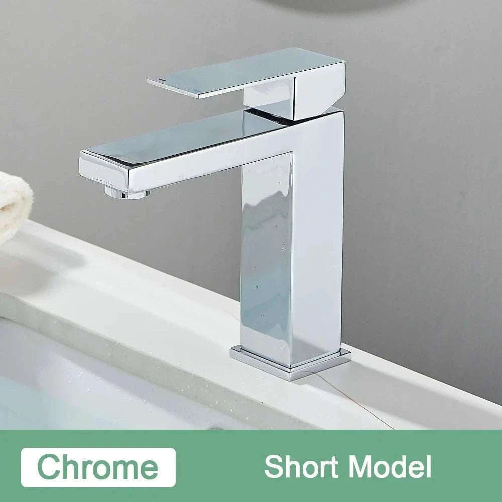 Matte Black Bathroom Faucet with Gold Accents-Brush Nickel Short / China Mainland