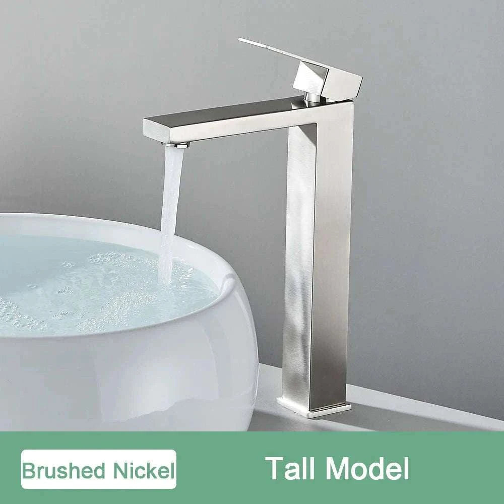 Matte Black Bathroom Faucet with Gold Accents for Modern Sink Spaces-Brush Nickel Short / China Mainland
