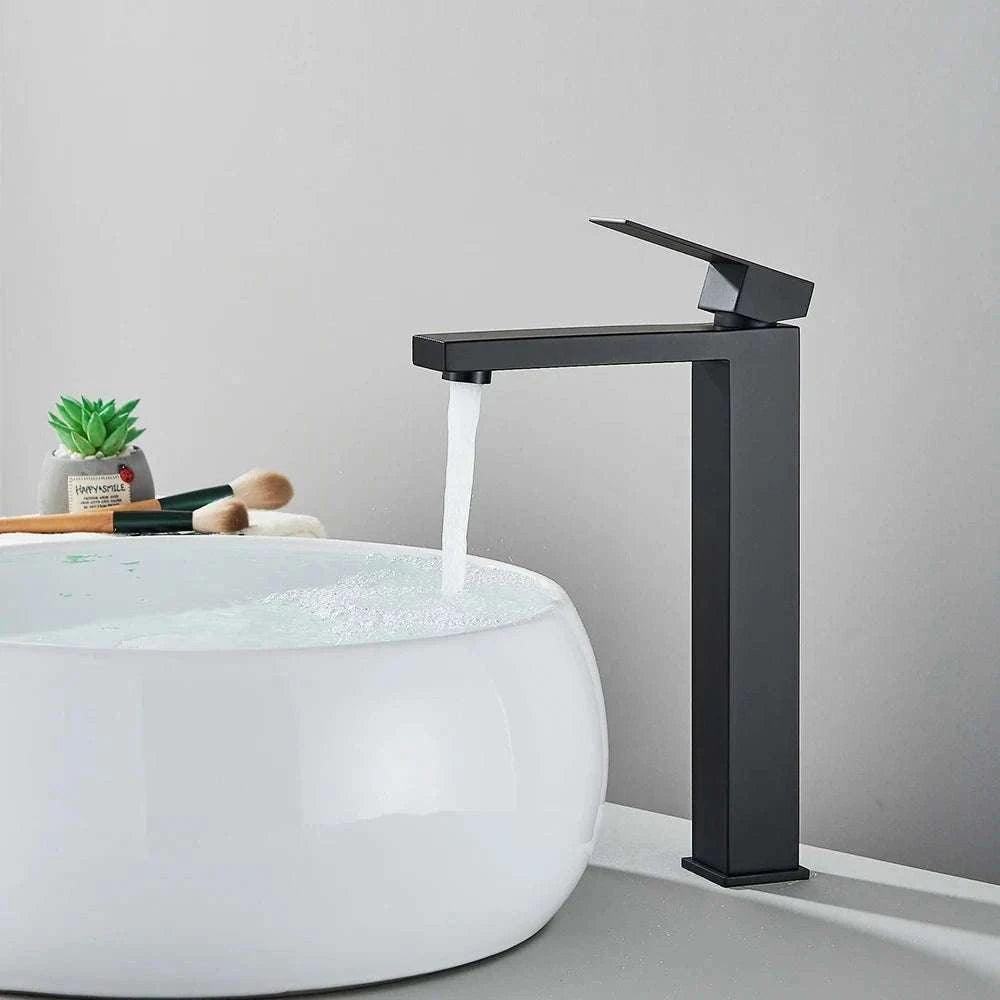 Matte Black Bathroom Faucet with Gold Accents for Modern Sink Spaces-Brush Nickel Short / China Mainland