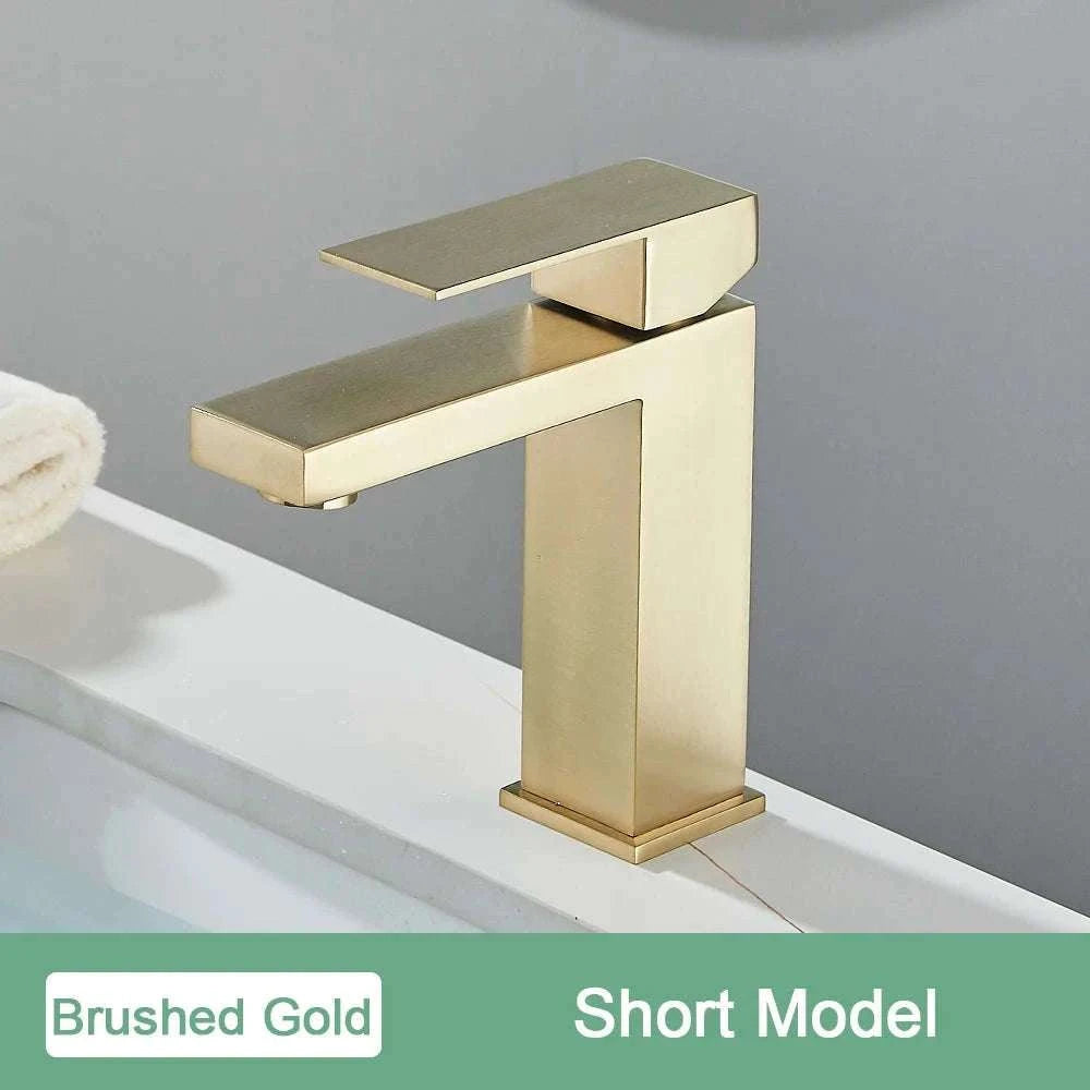 Matte Black Bathroom Faucet with Gold Accents for Modern Sink Spaces-Brush Nickel Short / China Mainland