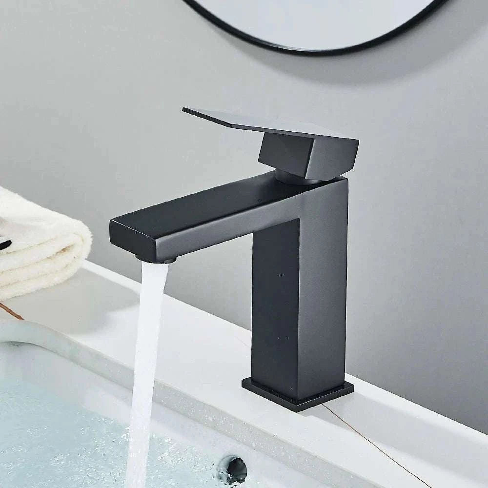 Matte Black Bathroom Faucet with Gold Accents for Modern Sink Spaces-Brush Nickel Short / China Mainland