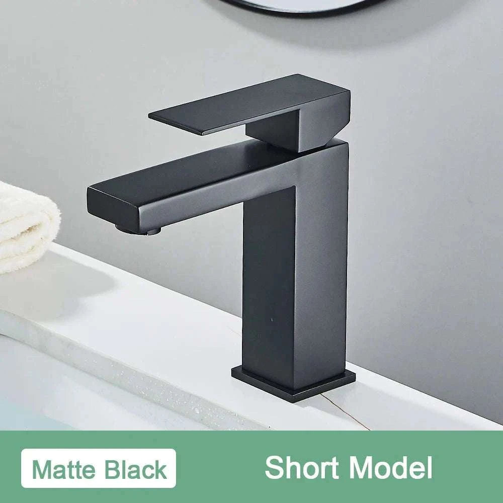 Matte Black Bathroom Faucet with Gold Accents for Modern Sink Spaces-Brush Nickel Short / China Mainland