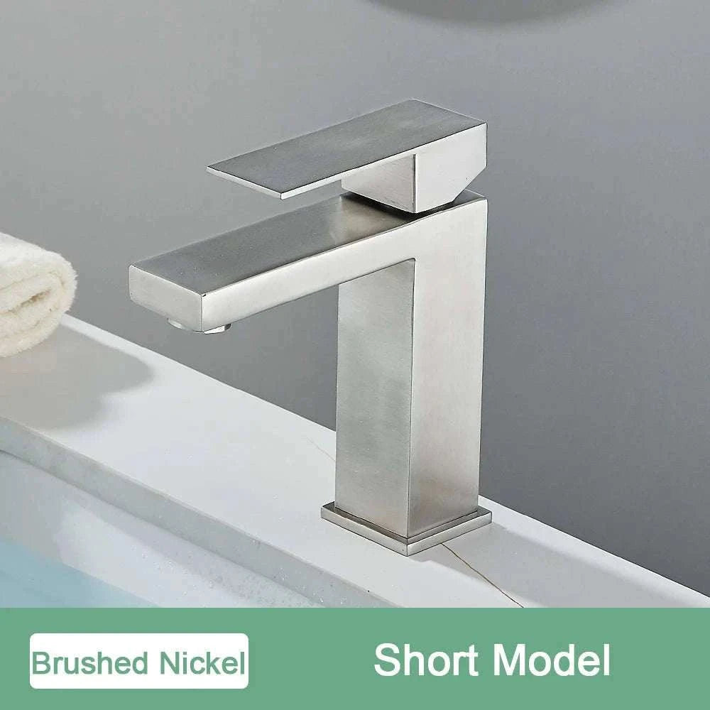 Matte Black Bathroom Faucet with Gold Accents for Modern Sink Spaces-Brush Nickel Short / China Mainland