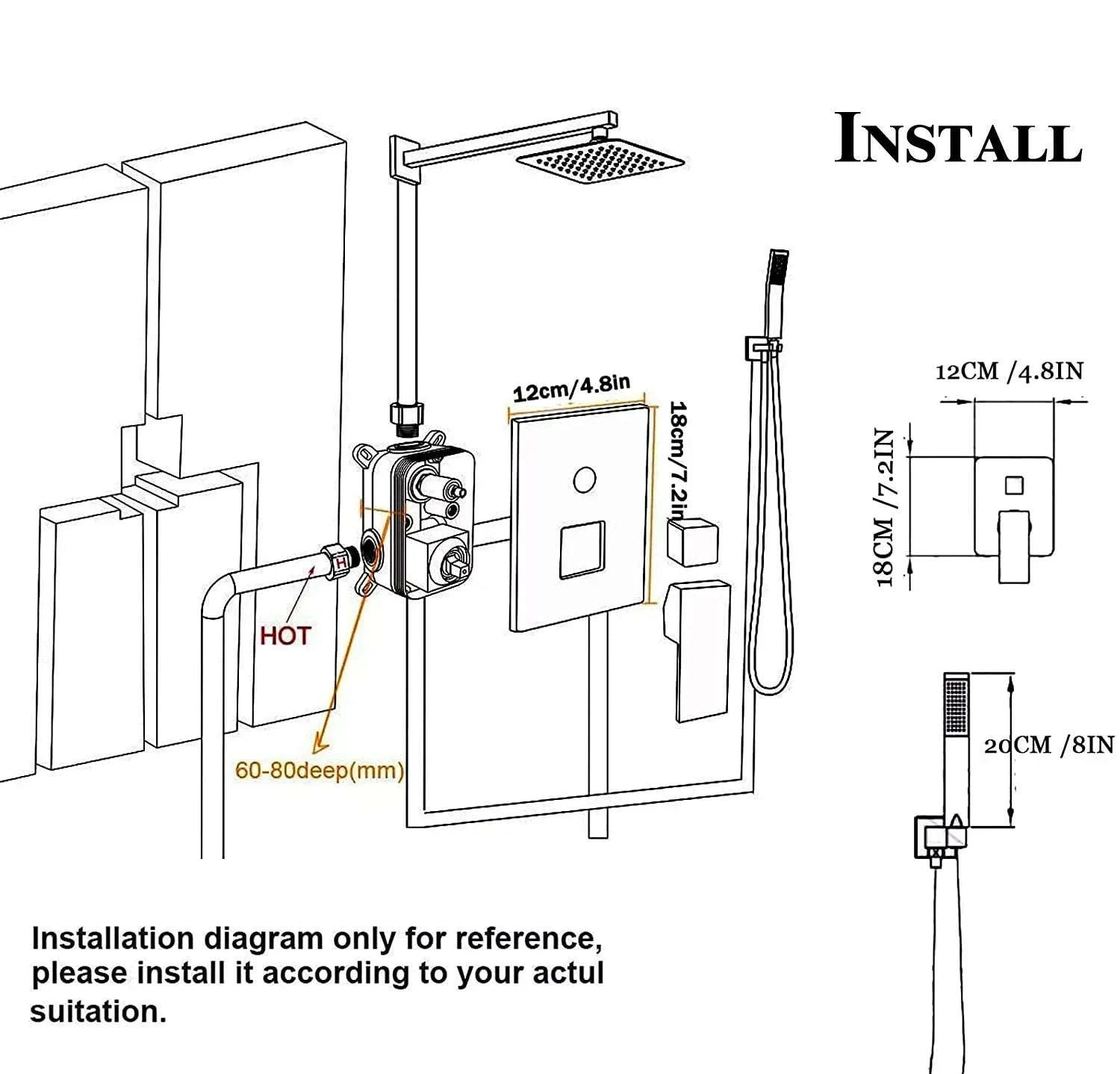 Matte Black Wall Mount Bathroom Shower Faucet-8 inch type A / United States