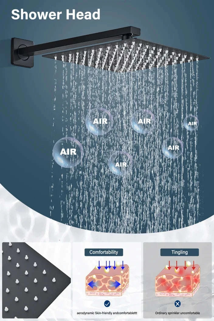 Matte Black Wall Mount Bathroom Shower Faucet-8 inch type A / United States