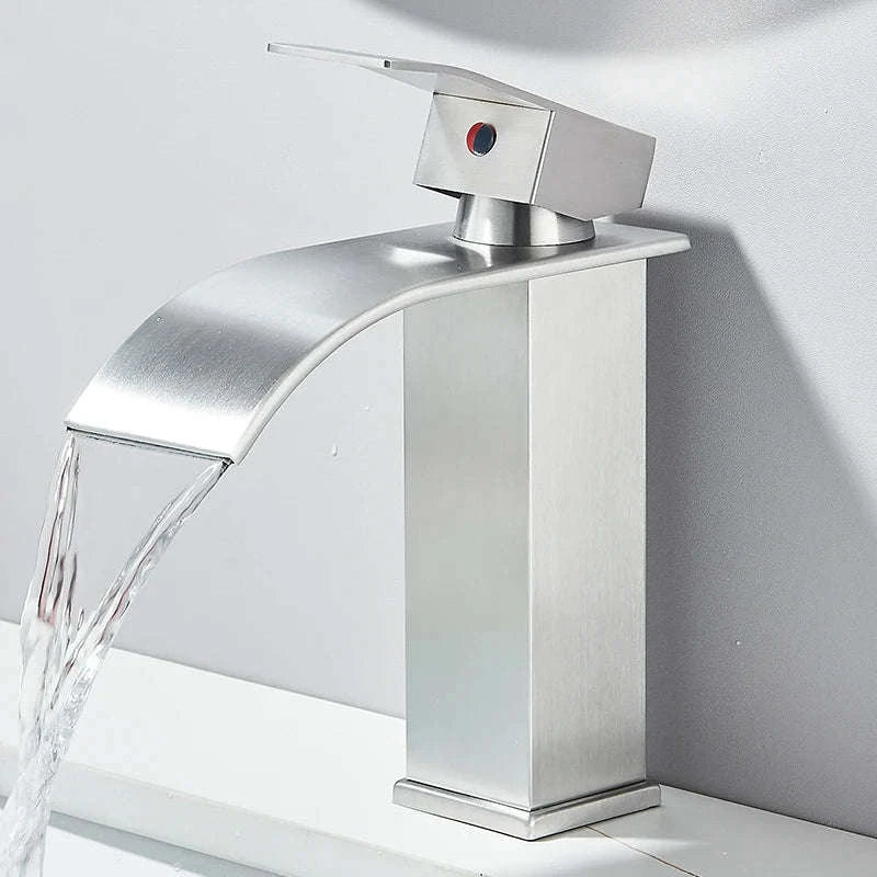 Matte Black Waterfall Basin Faucet – Single Handle Bathroom Mixer-High-Chrome / Mexico