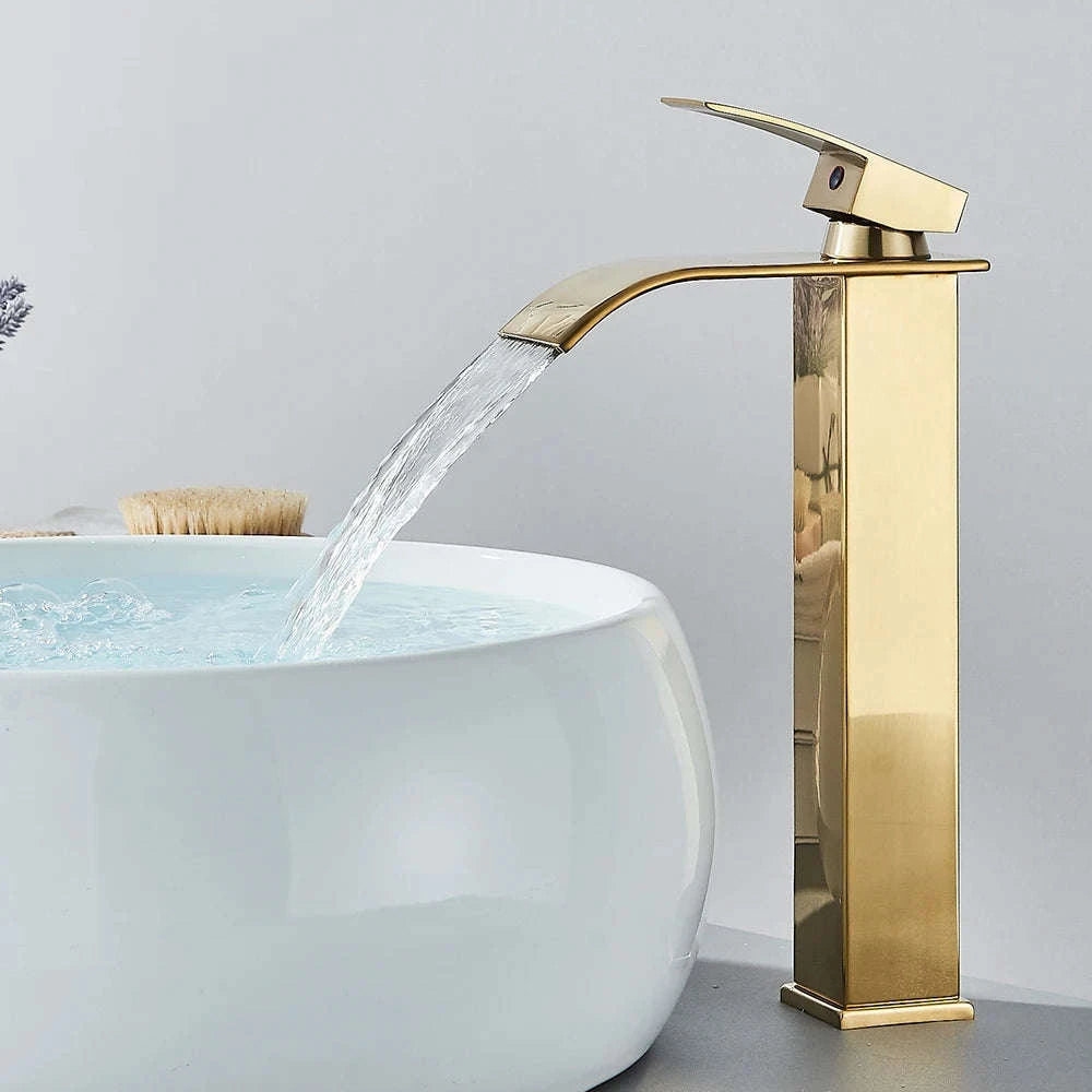 Matte Black Waterfall Basin Faucet – Single Handle Bathroom Mixer-High-Chrome / Mexico