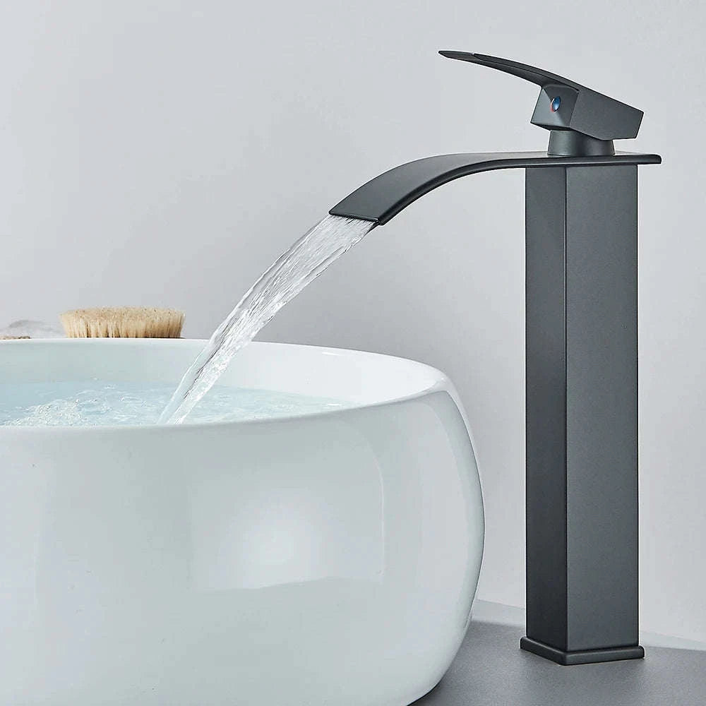Matte Black Waterfall Basin Faucet – Single Handle Bathroom Mixer-High-Chrome / Mexico