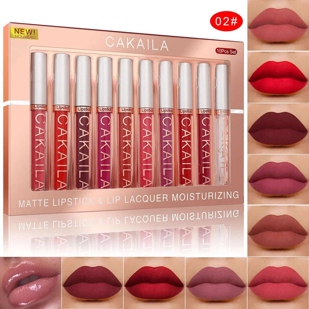 Matte Liquid Lipstick Set – 10pc Waterproof Velvet Lip Colors-02 / United States