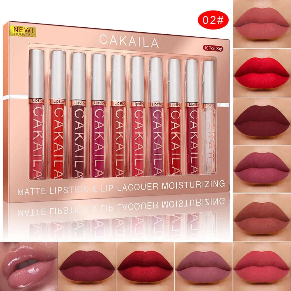 Matte Liquid Lipstick Set – 10pc Waterproof Velvet Lip Colors-02 / United States