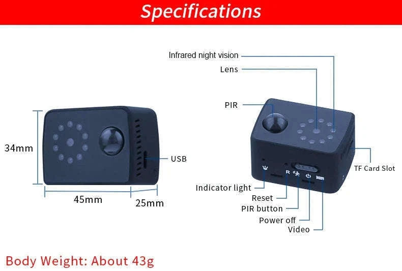 MD20 Mini Camera 1080P HD Camcorder with Night Vision-1080P Cam / Standard(No TF Card)