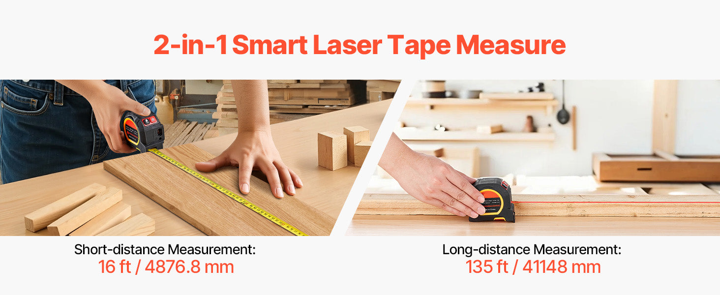 2-in-1 Laser Tape Measure 135ft + 16ft Rechargeable Tool