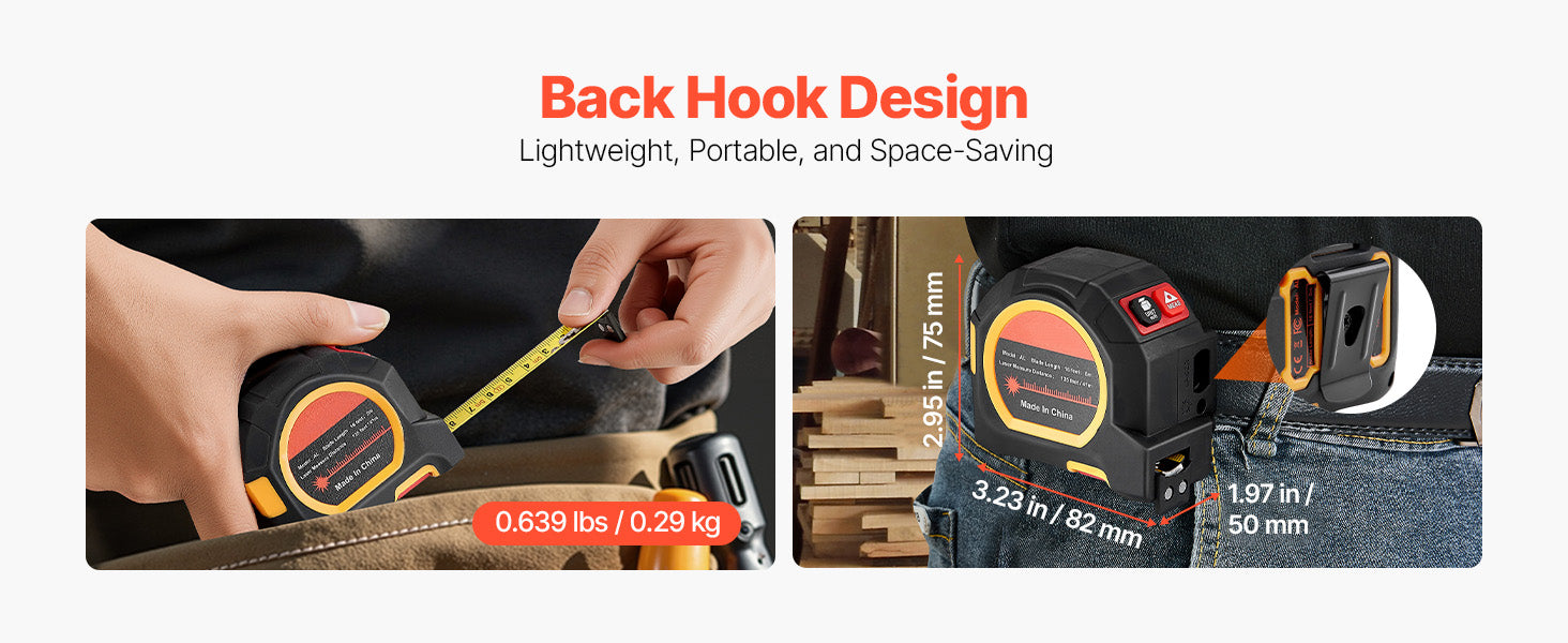 2-in-1 Laser Tape Measure 135ft + 16ft Rechargeable Tool