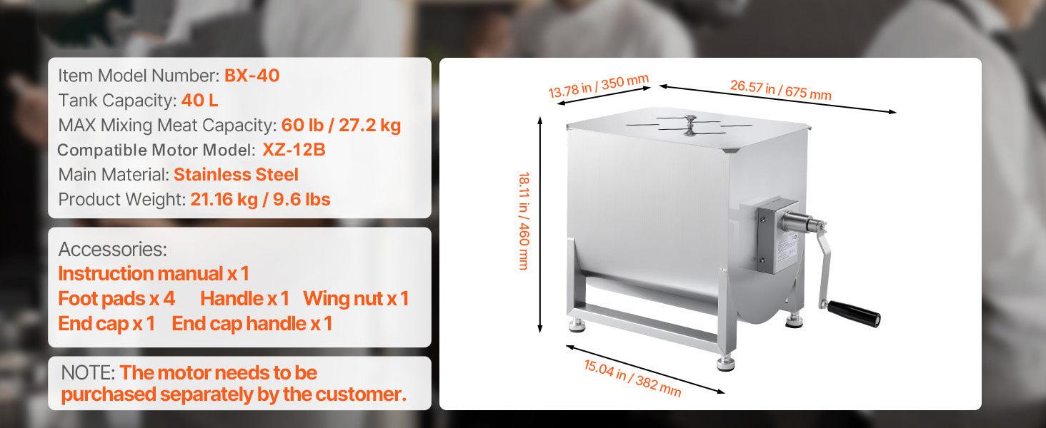 SucceBuy Manual Meat Mixer 10-60L Tank Meat Processing Equipment(Mixing Max 60LBS ) with Lid Handle Gear Reducer Hand Mixer