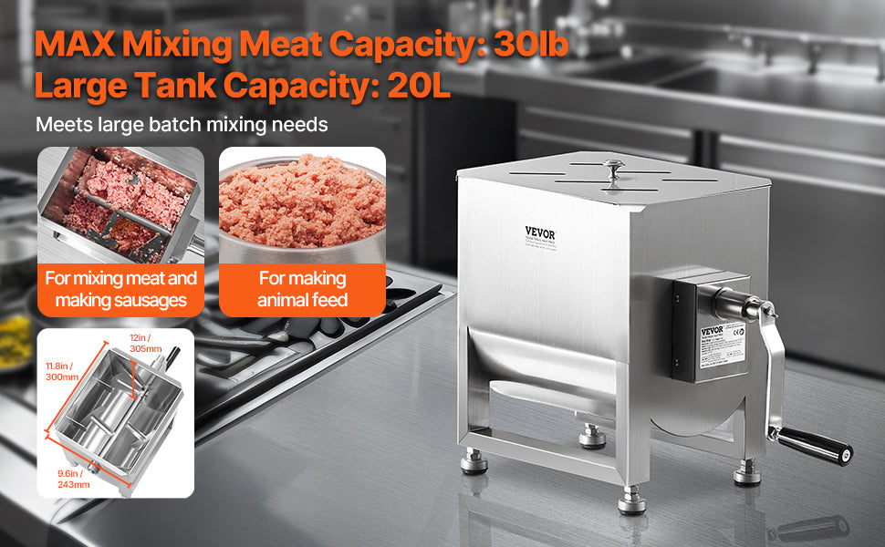 Manual Meat Mixer with Lid, Handle and Gear Reducer