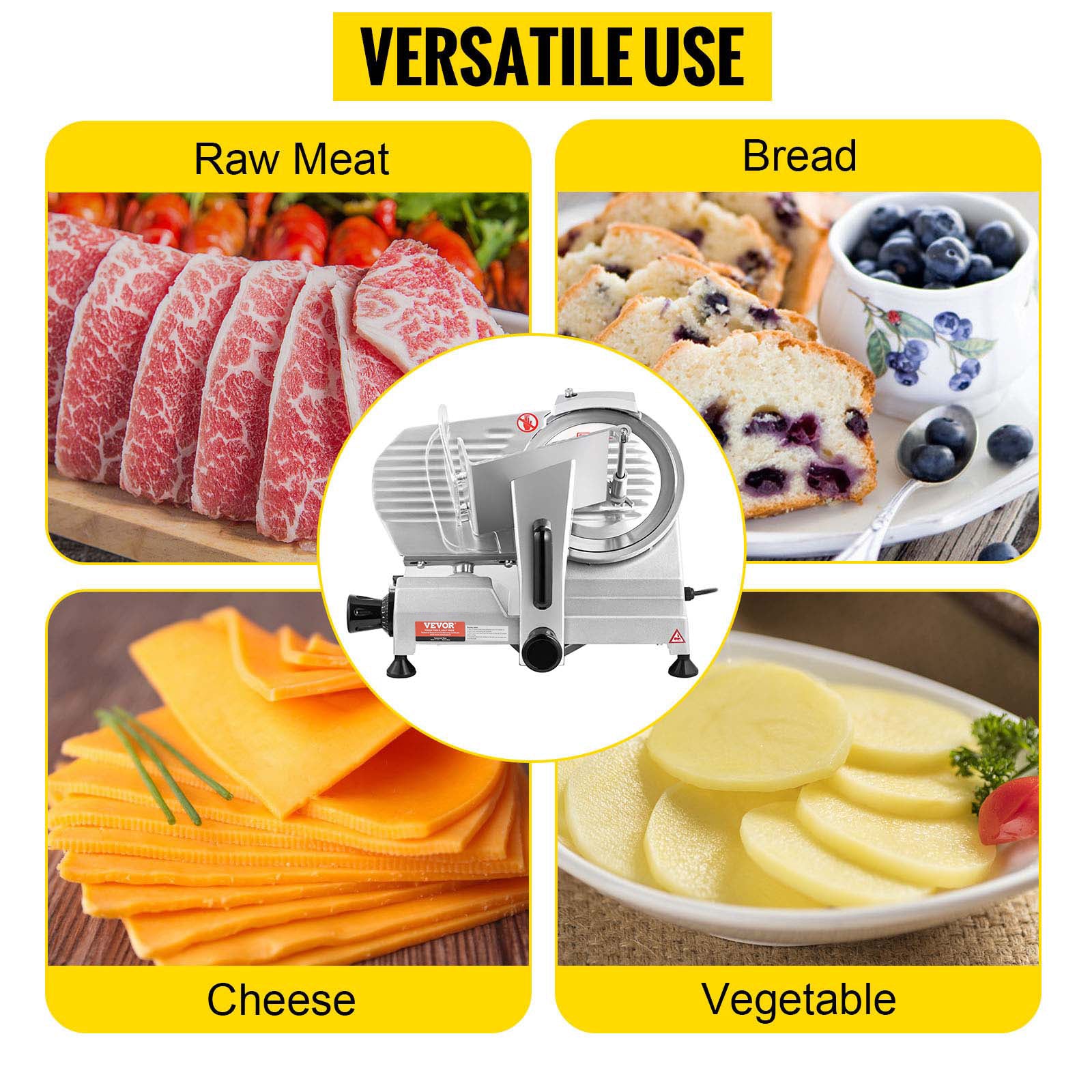 Trancheuse électrique à viande avec épaisseur réglable, lame de 8 pouces, 200W–340W