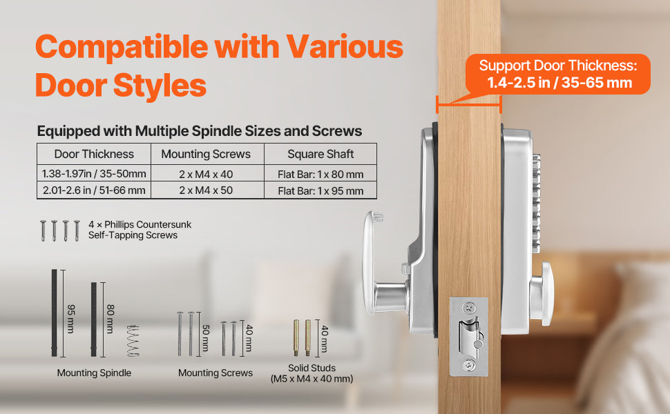 Mechanical Keyless Entry Door Lock with Auto Lock & Keypad