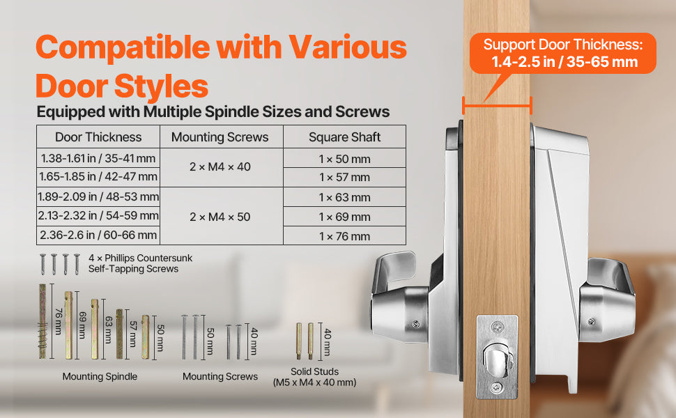 Mechanical Keyless Entry Door Lock with Auto Lock & Keypad
