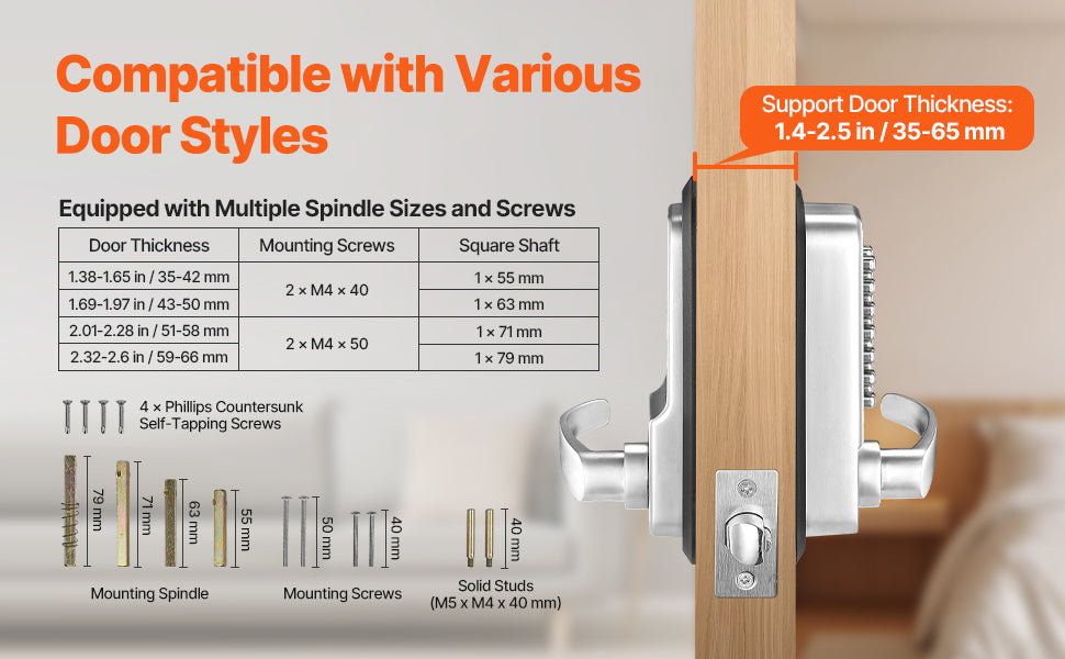 Mechanical Keyless Entry Door Lock with Auto Lock & Keypad