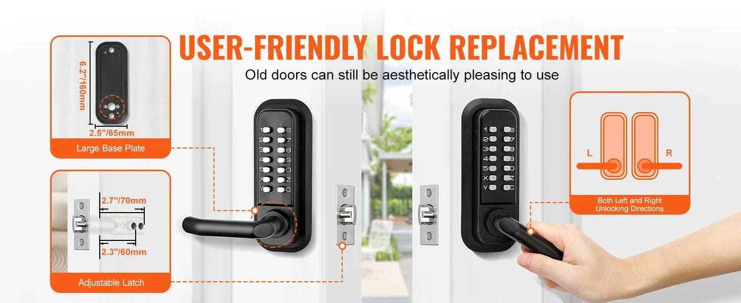 Mechanical Keyless Door Lock with 14-Digit Keypad, Auto-Locking-Single-Sided Lock / CZECH REPUBLIC