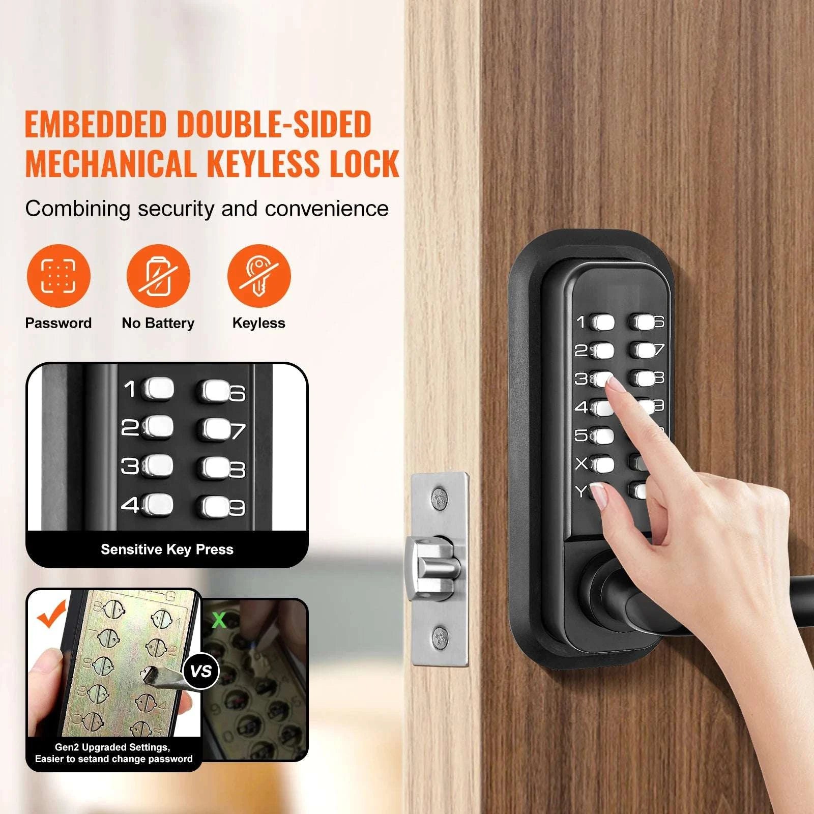 Mechanical Keyless Entry Door Lock with 14-Digit Keypad-Double-Sided Lock / CZECH REPUBLIC