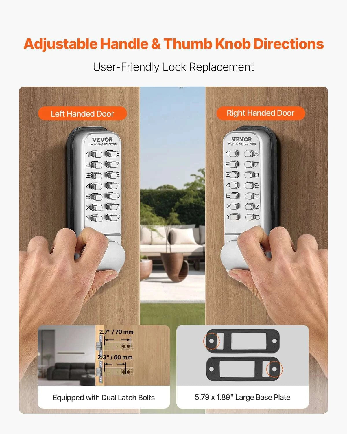 Mechanical Keyless Entry Door Lock with Auto Lock & Keypad-Silver / United States